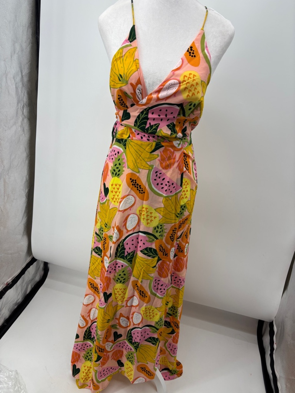 Hutch Pink Yellow Orange Tropical Fruit Print Maxi Dress